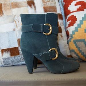 Anthropologie Pink Studio suede teal ankle booties